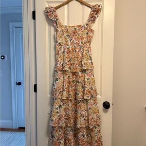 En Saison Presley Embroidered Tiered Floral Midi Maxi Dress